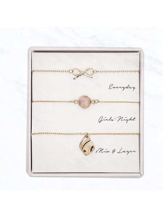 Quarts & Bow Necklace Gift Set
