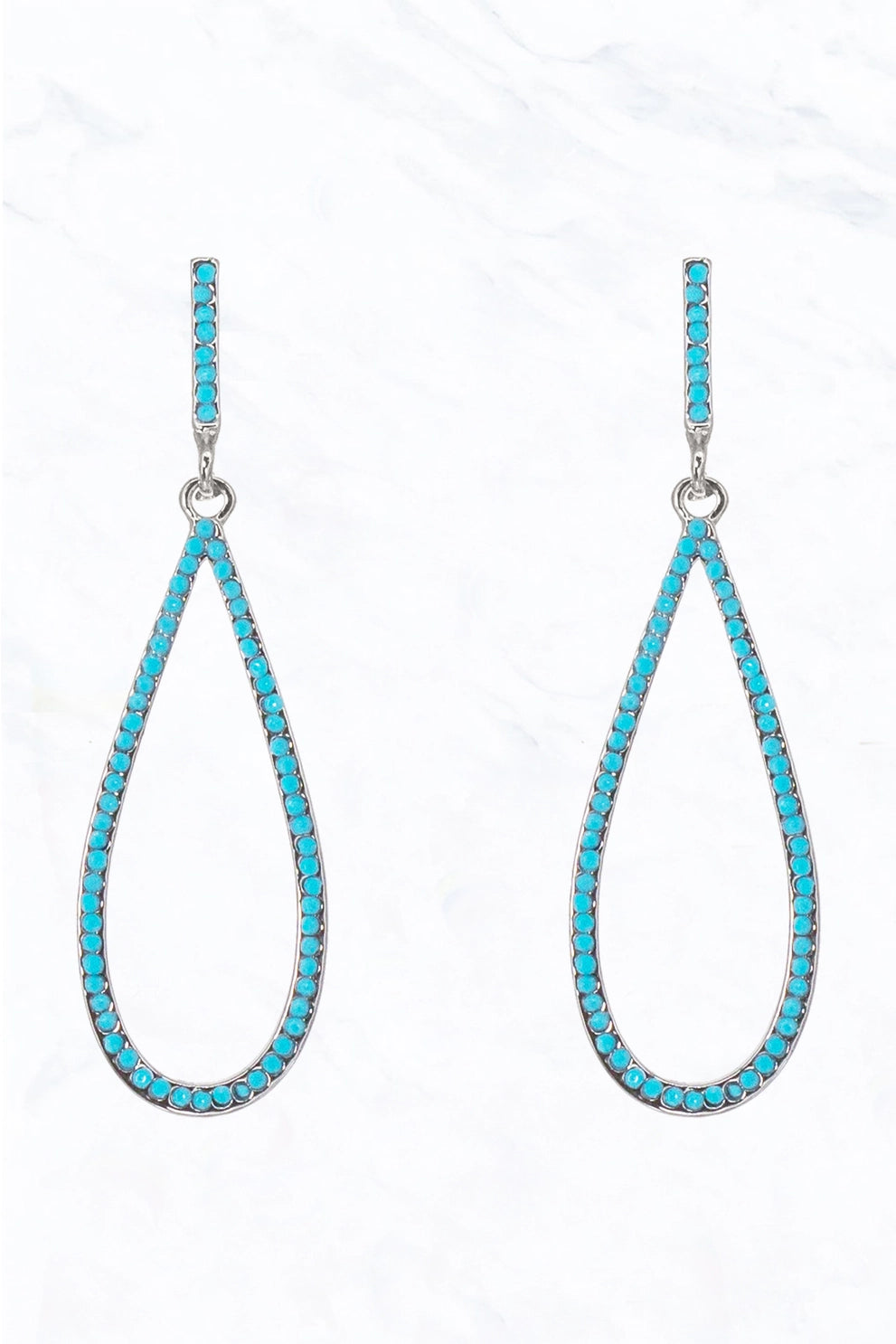 Elongated Crystal Teardrop Turquoise Earrings