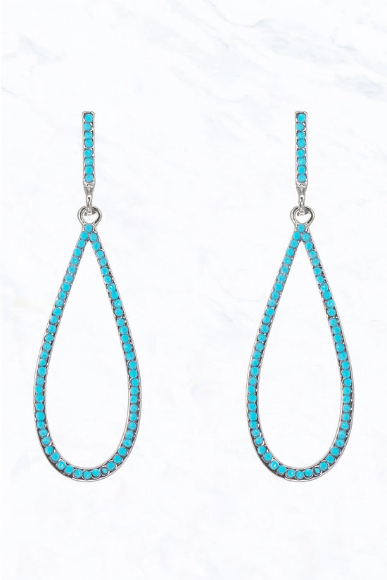 Elongated Crystal Teardrop Turquoise Earrings