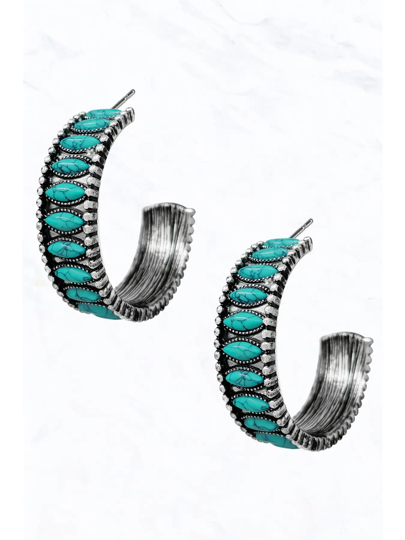 Load image into Gallery viewer, Turquoise Stone Hoop Earrings
