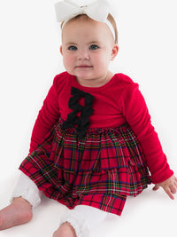 Red Nicholas Plaid Velour & Tulle Long Sleeve Twirl Romper