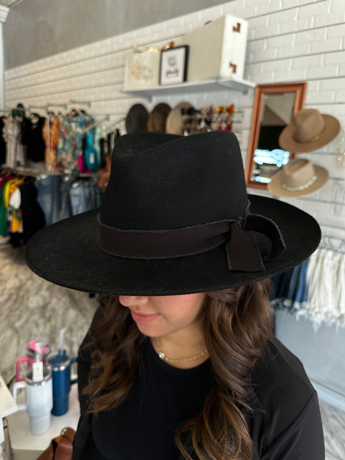 Kaia Wool Wide Panama Hat | Black