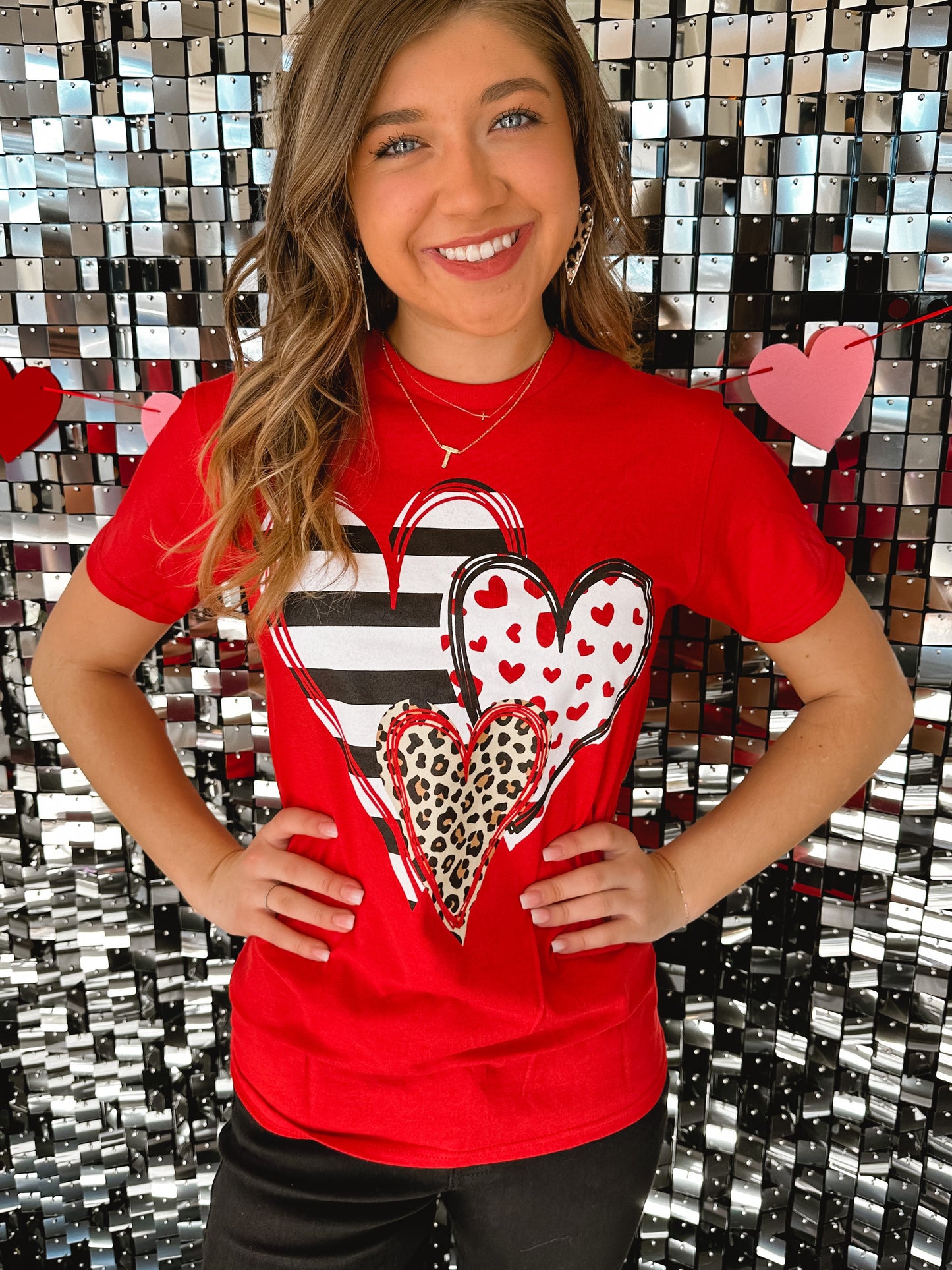 Load image into Gallery viewer, Amore Leopard Stripe Hearts Tee
