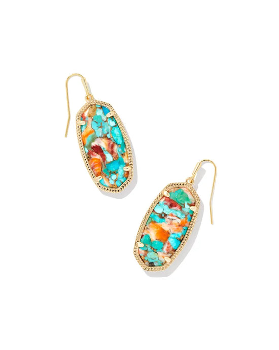Elle Drop Earrings in Bronze Veined Turquoise Magnesite Red Oyster