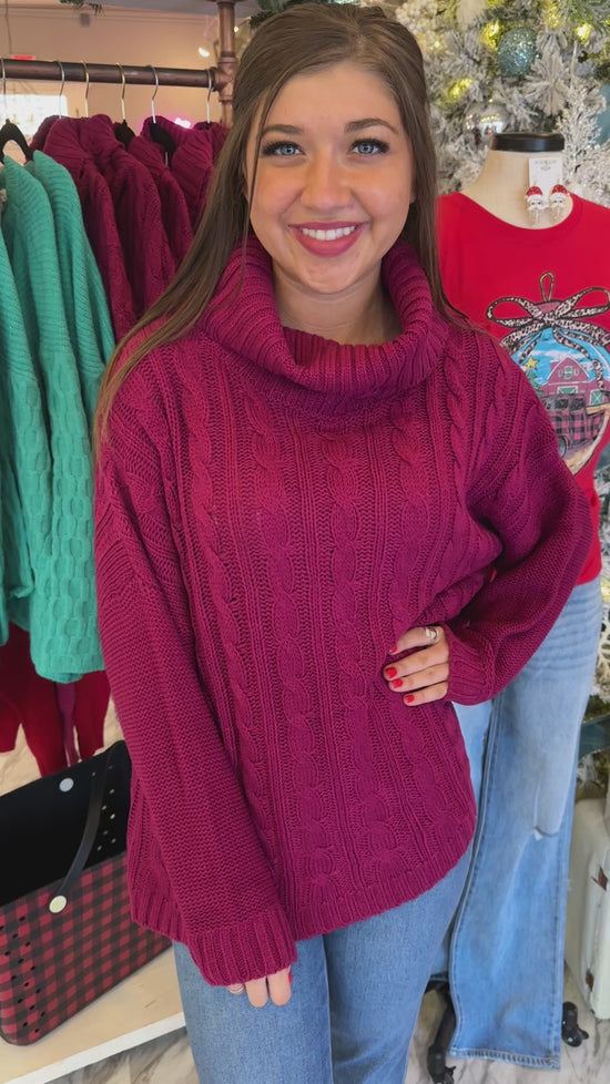 Load and play video in Gallery viewer, Catalina Cable Knit Magenta Sweater
