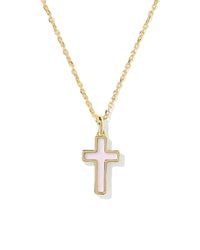 Cross Gold Pendant Necklace in Matte Light Blush Dichroic Glass