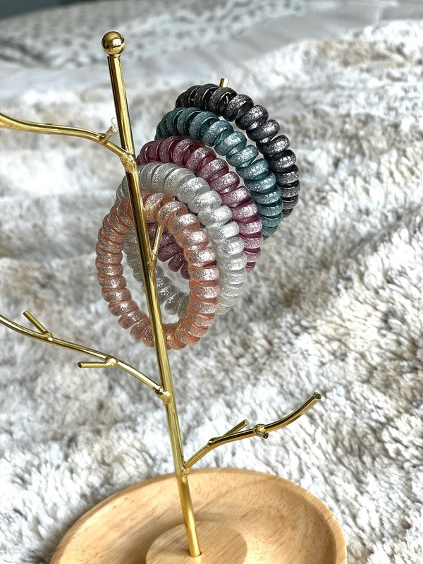 Hair Tie Coil 5 Piece Set | Glitter Mix