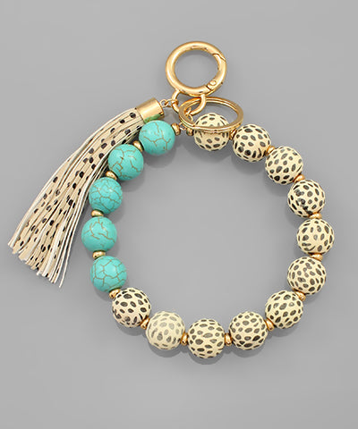 Leopard + Stone Tassel Keyring | Multiple Colors
