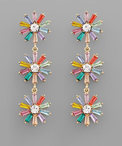 Pastel Pave Triple Flower Drop Earring