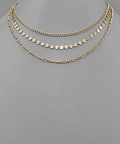 Disc & Chain Link Necklace Set | Multiple Colors