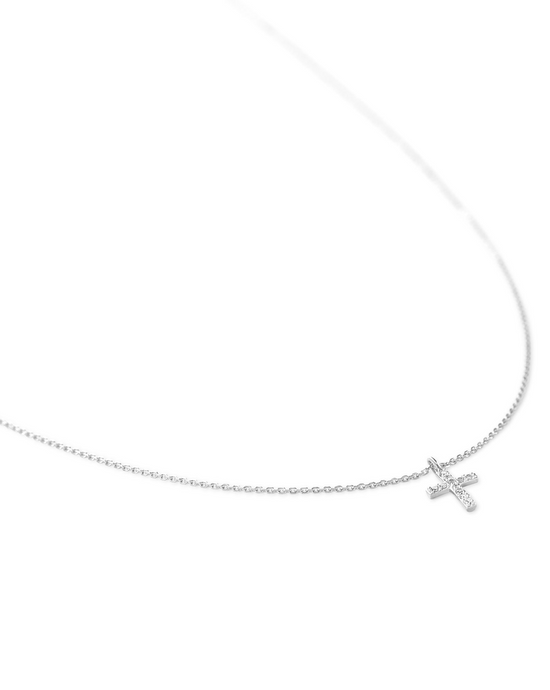 Load image into Gallery viewer, Cross Necklace in White Diamond | 14K Yellow Gold or 14K White Gold
