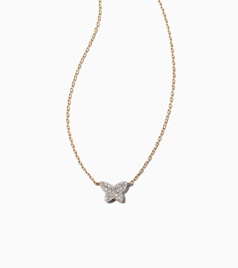 Load image into Gallery viewer, Butterfly 14k Yellow Gold Pendant Necklace in White Diamond
