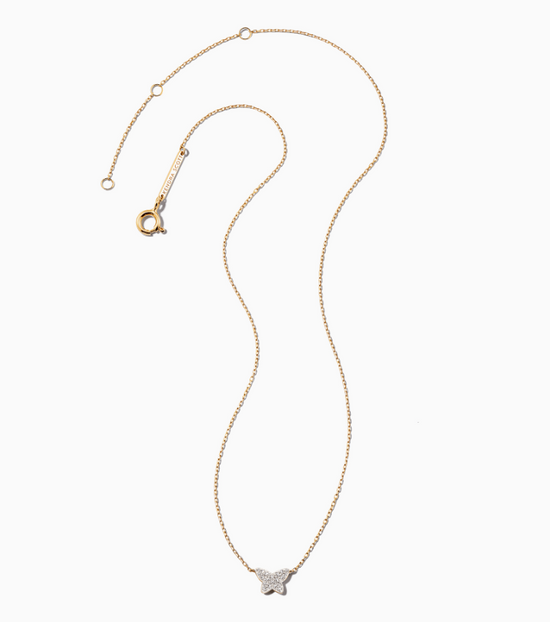 Butterfly 14k Yellow Gold Pendant Necklace in White Diamond