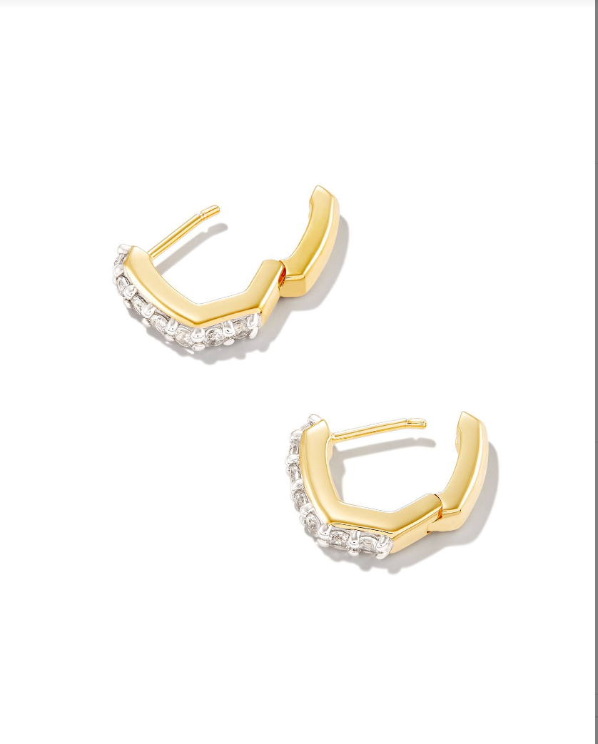 Davie Huggie Hoop Earring in White Topaz | Sterling Silver + 18K Gold
