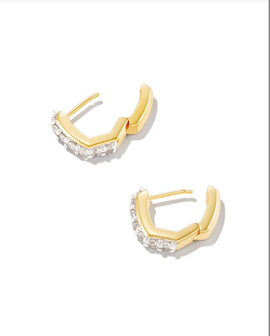 Davie Huggie Hoop Earring in White Topaz | Sterling Silver + 18K Gold