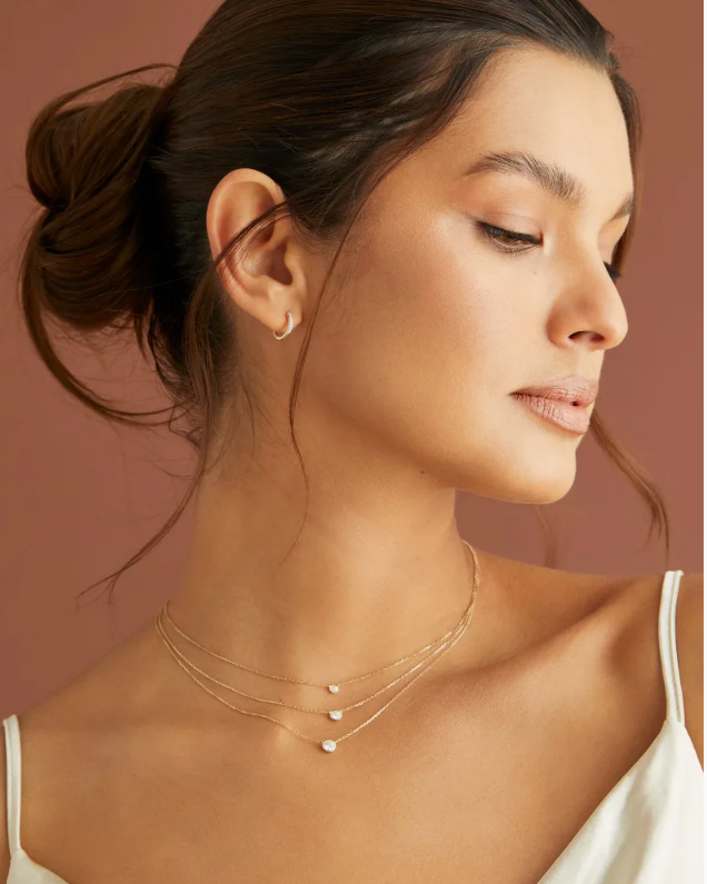 Audrey Necklace in White Diamond | 14k Gold + 14K White Gold