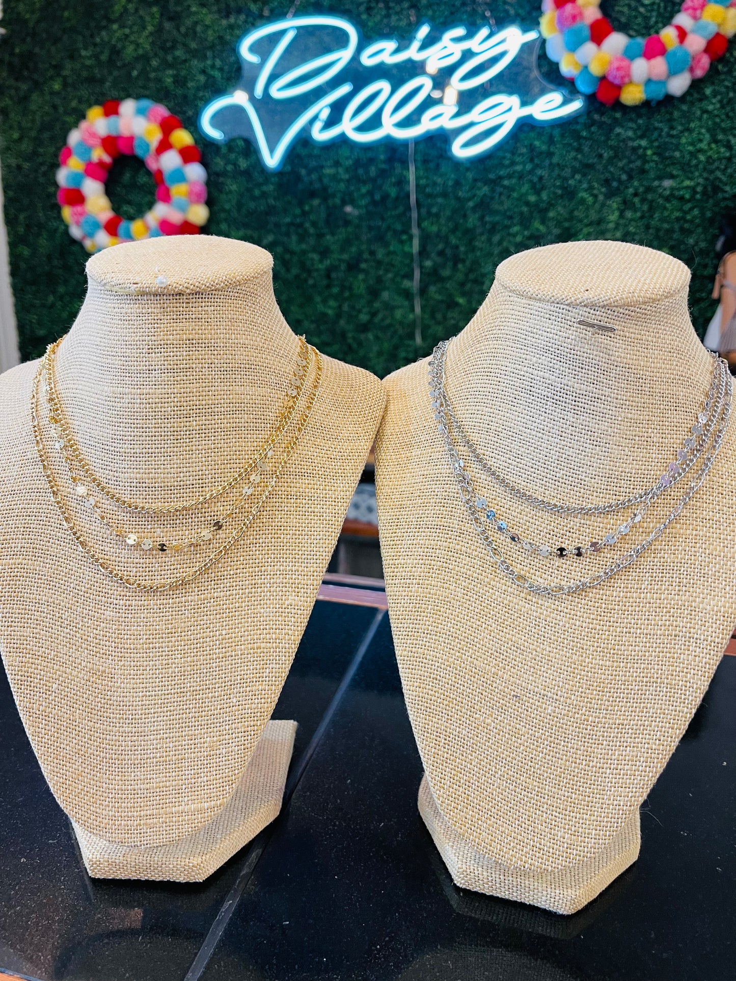 Disc & Chain Link Necklace Set | Multiple Colors