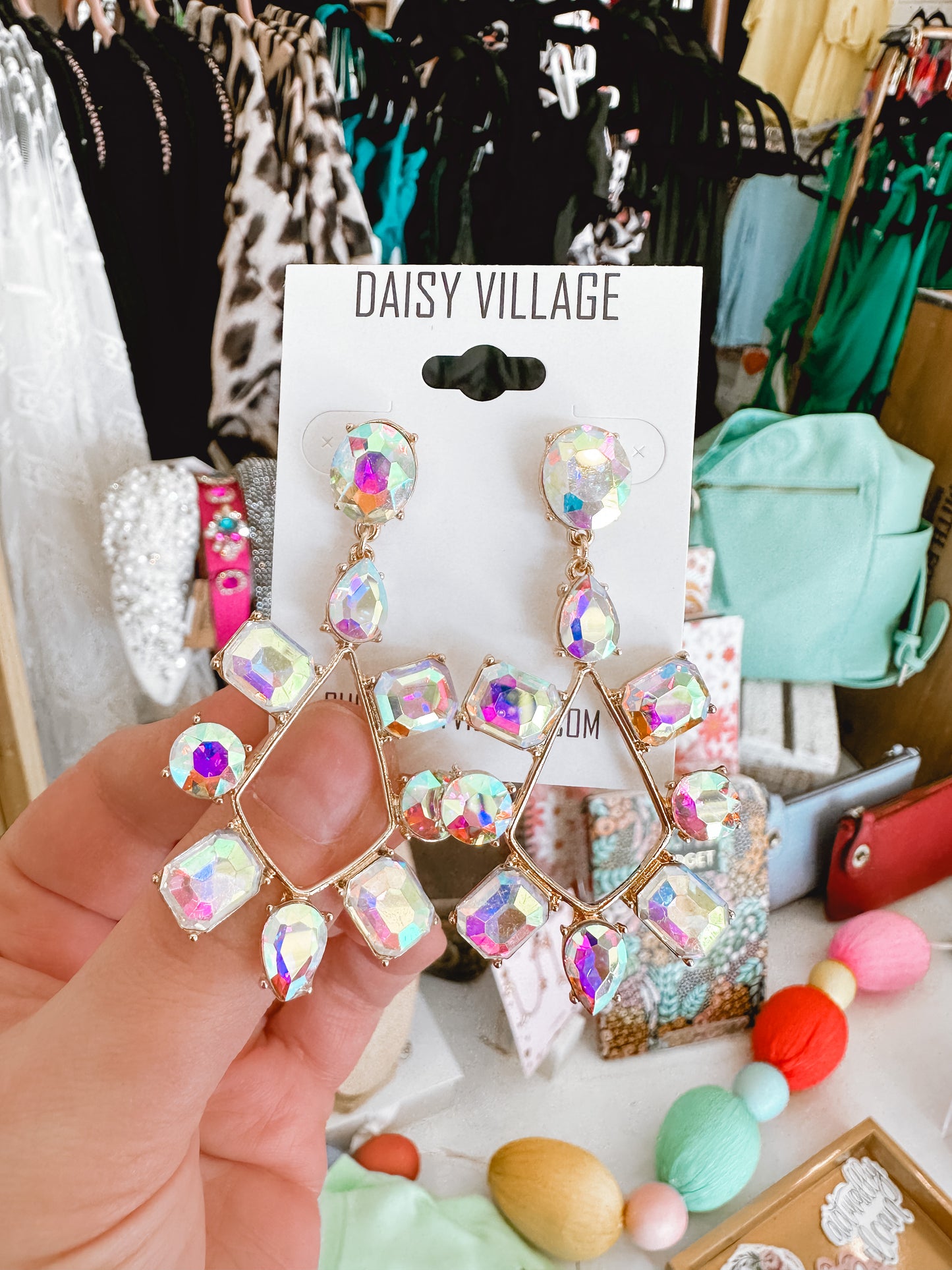 Rhombus Fire Crystal  Drop Earring