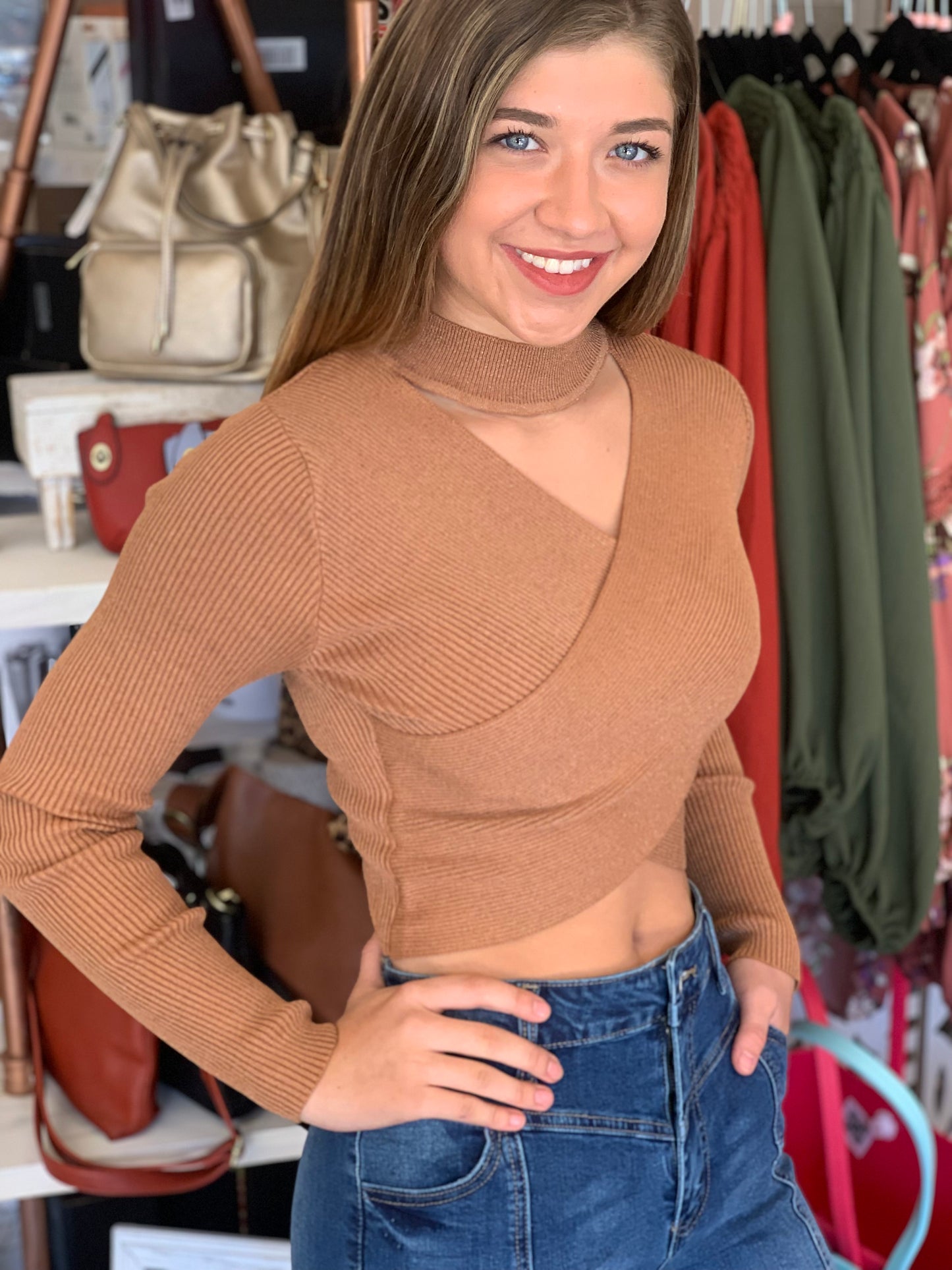 Carmel Drizzle Cropped Ribbed Top