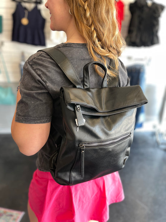 Anna Fold Over Backpack | Black