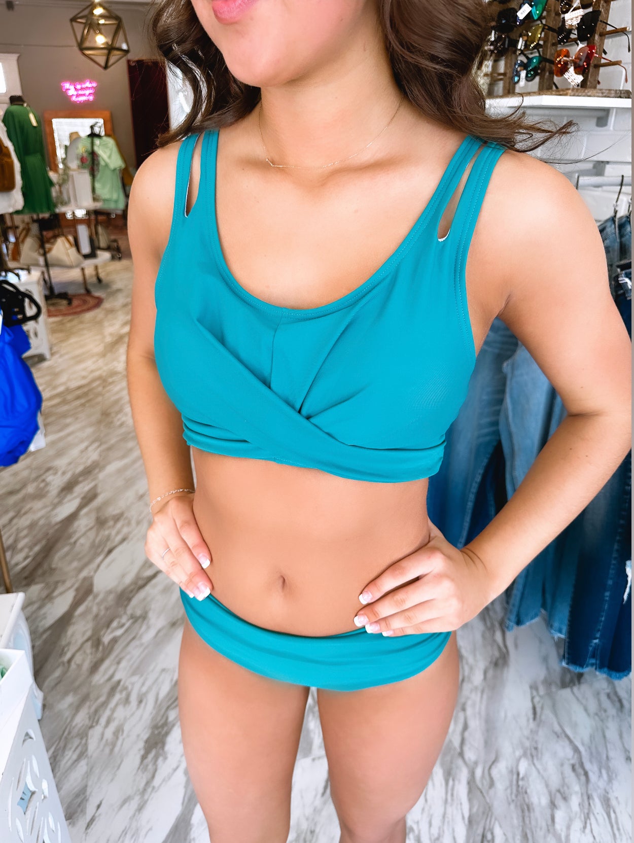 Load image into Gallery viewer, Cabana Sport Two Piece Teal Swimsuit
