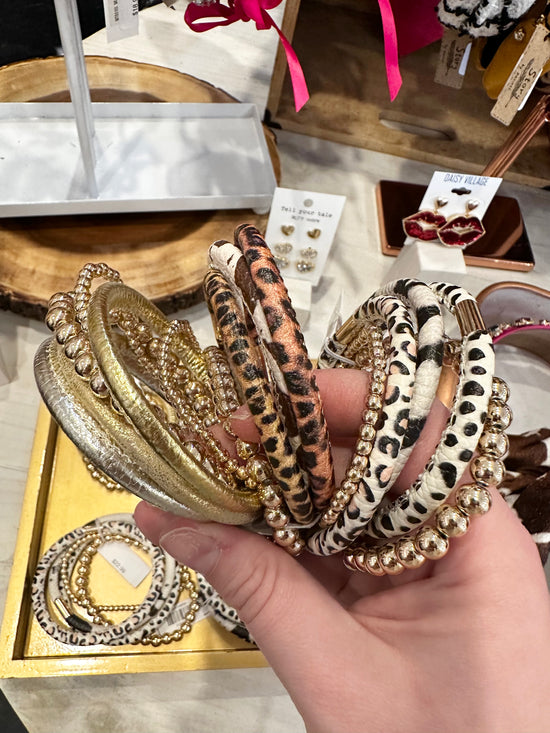 Bead & Leather 5 Piece Bracelet Set | Multiple Colors