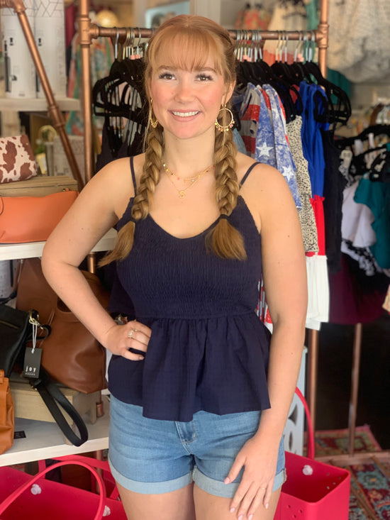 Sucker for Summer Smocked Navy Top