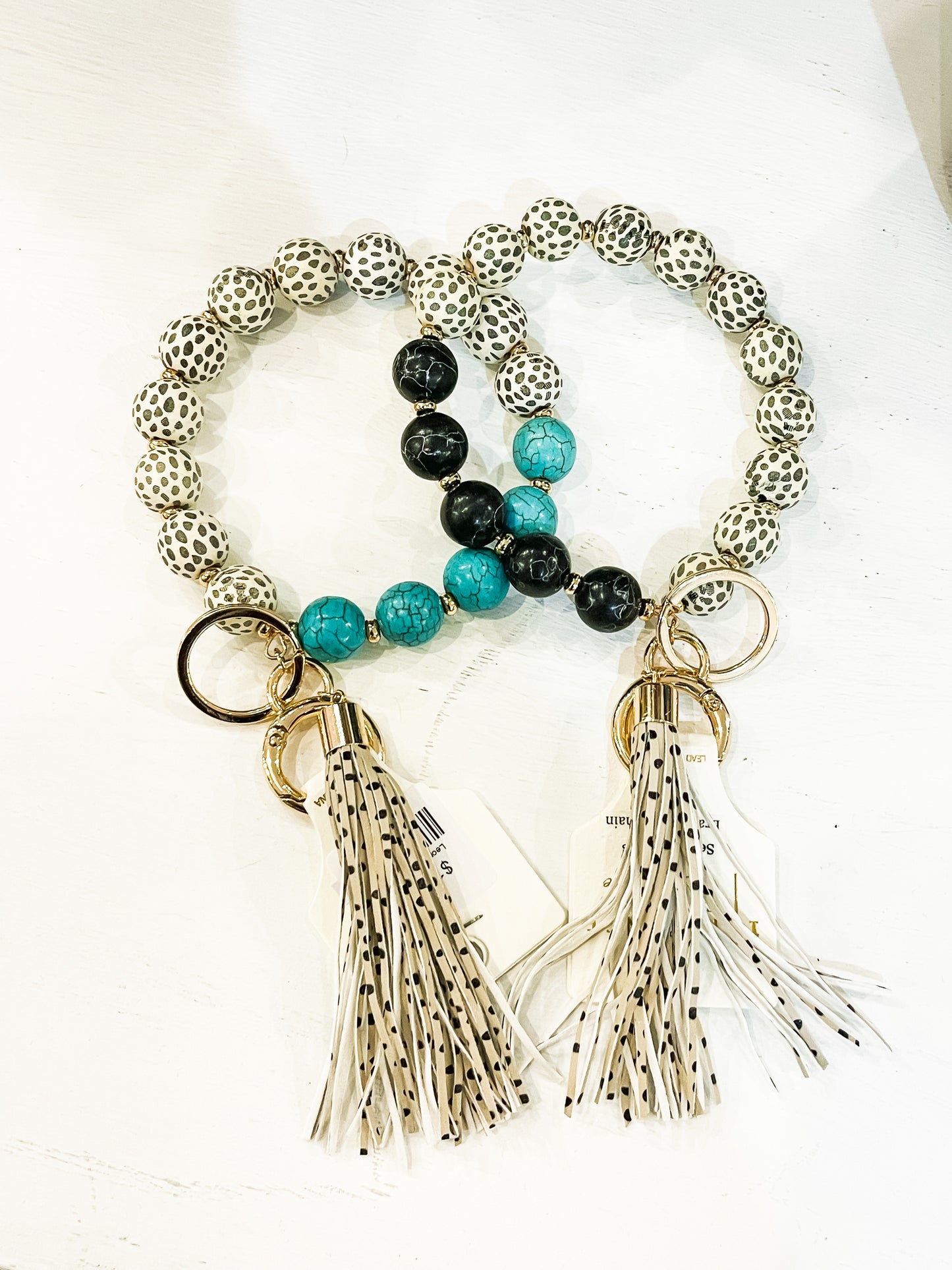 Leopard + Stone Tassel Keyring | Multiple Colors