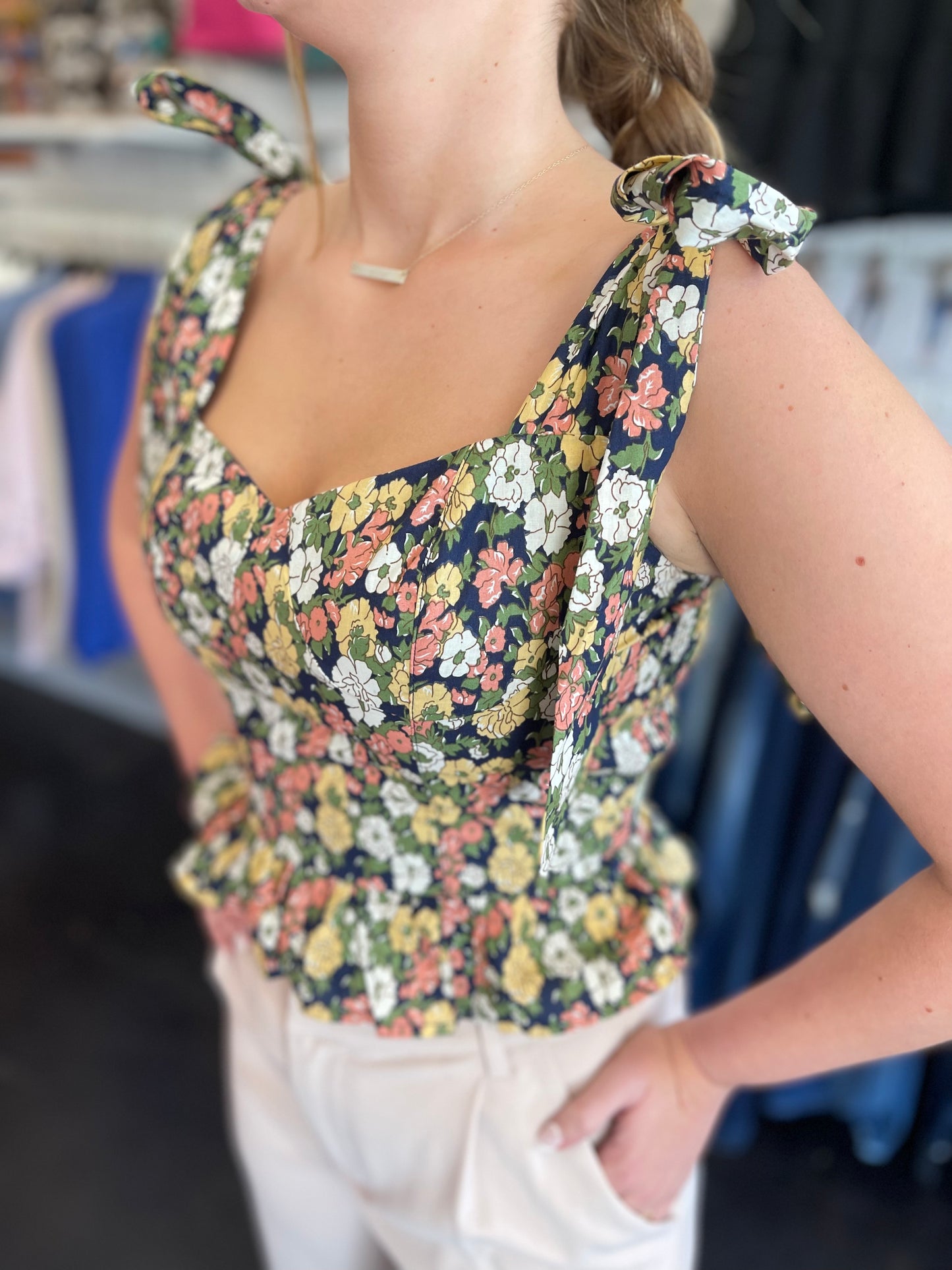 Wild Poppy Smocked Floral Navy Top