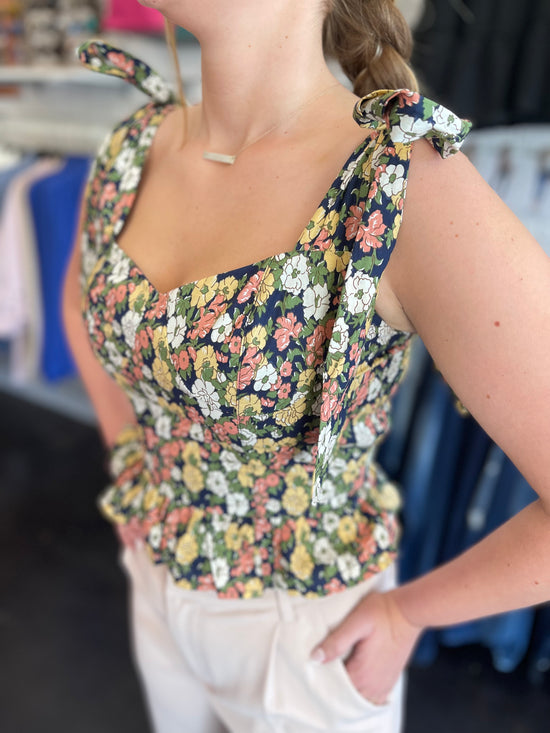 Wild Poppy Smocked Floral Navy Top