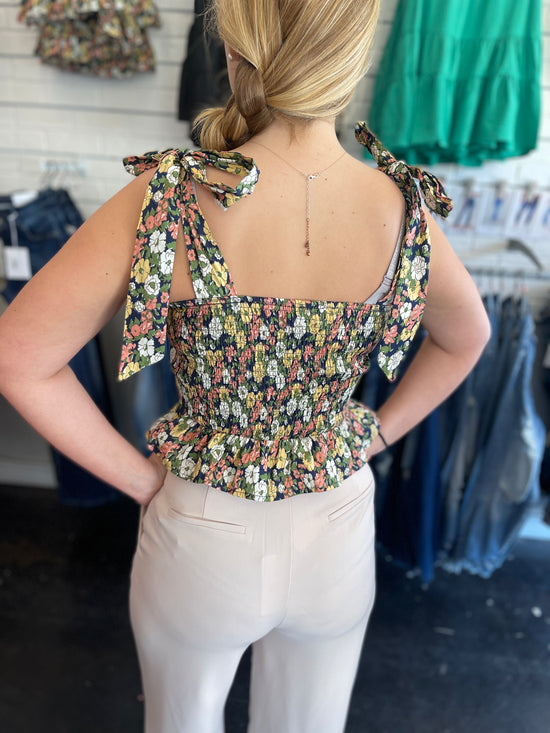 Wild Poppy Smocked Floral Navy Top