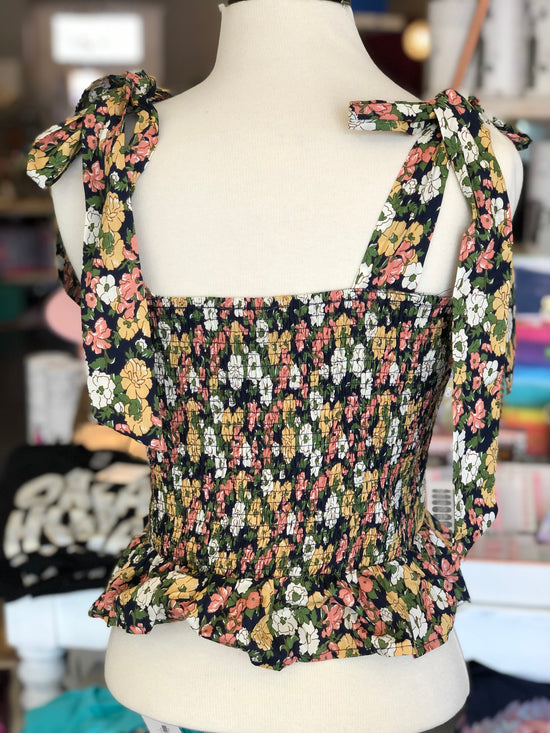Wild Poppy Smocked Floral Navy Top