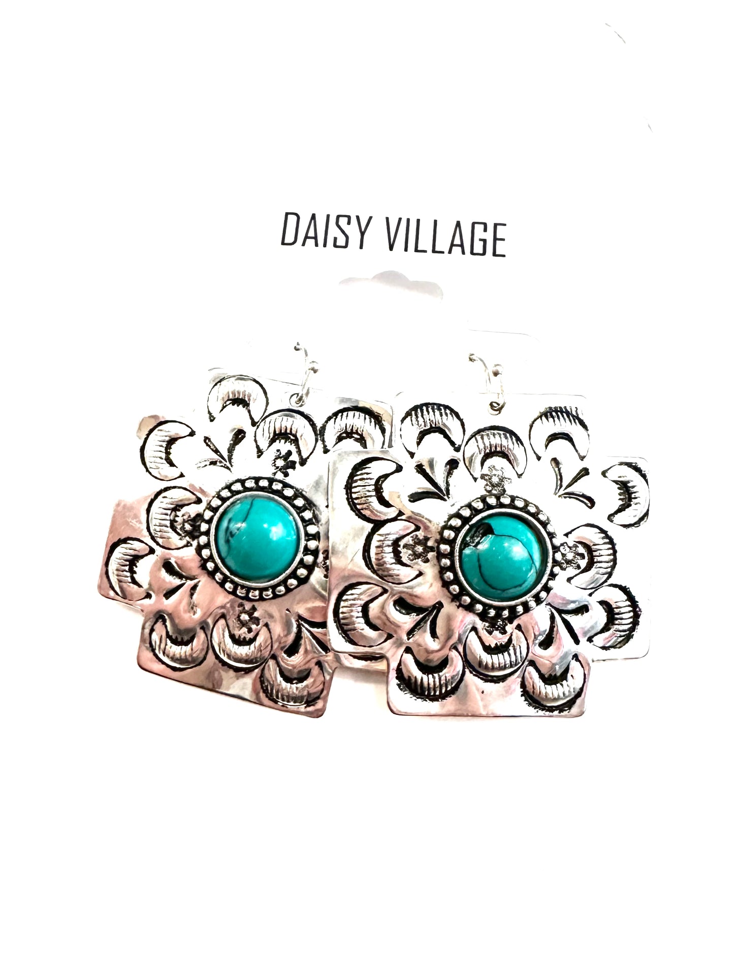 Turquoise Concho Cross Statement Earring