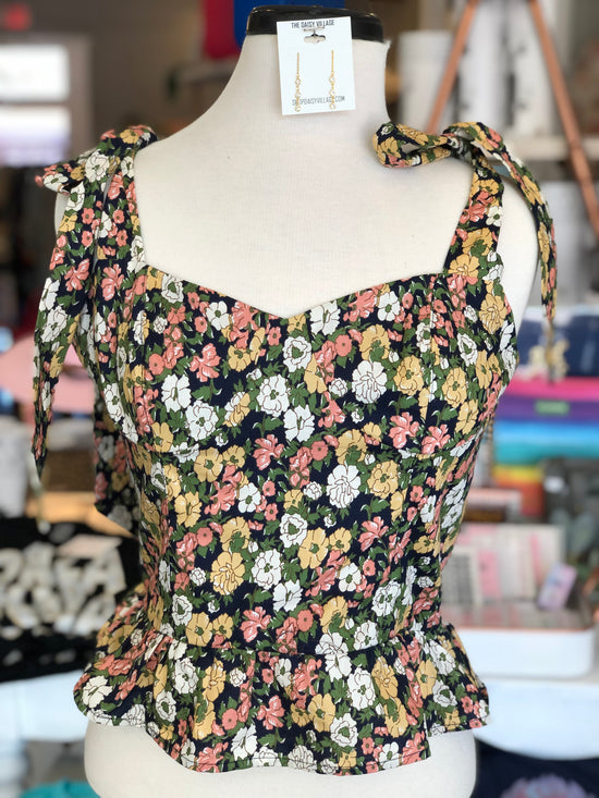 Wild Poppy Smocked Floral Navy Top