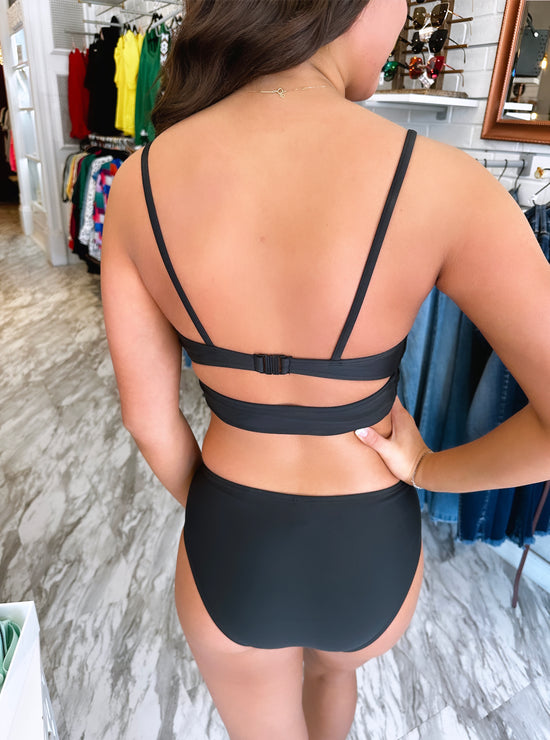 Tala Smocked Two Piece Black Swimsuit