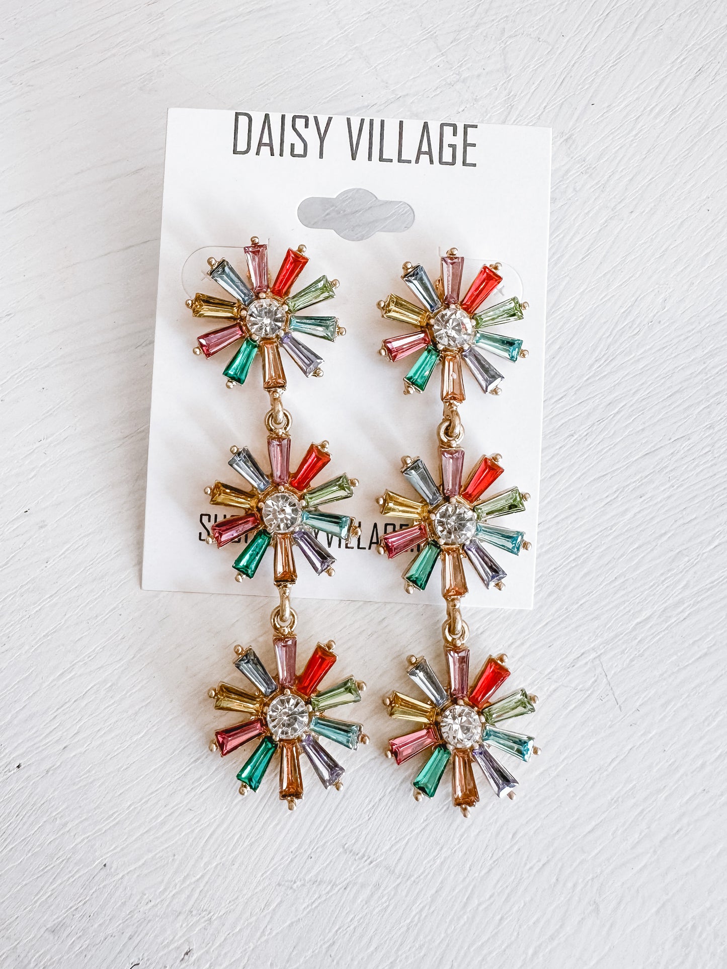 Pastel Pave Triple Flower Drop Earring