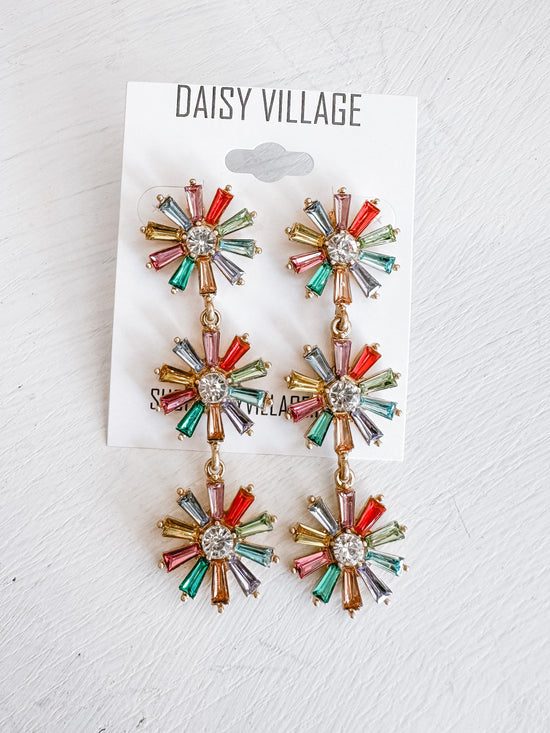 Pastel Pave Triple Flower Drop Earring