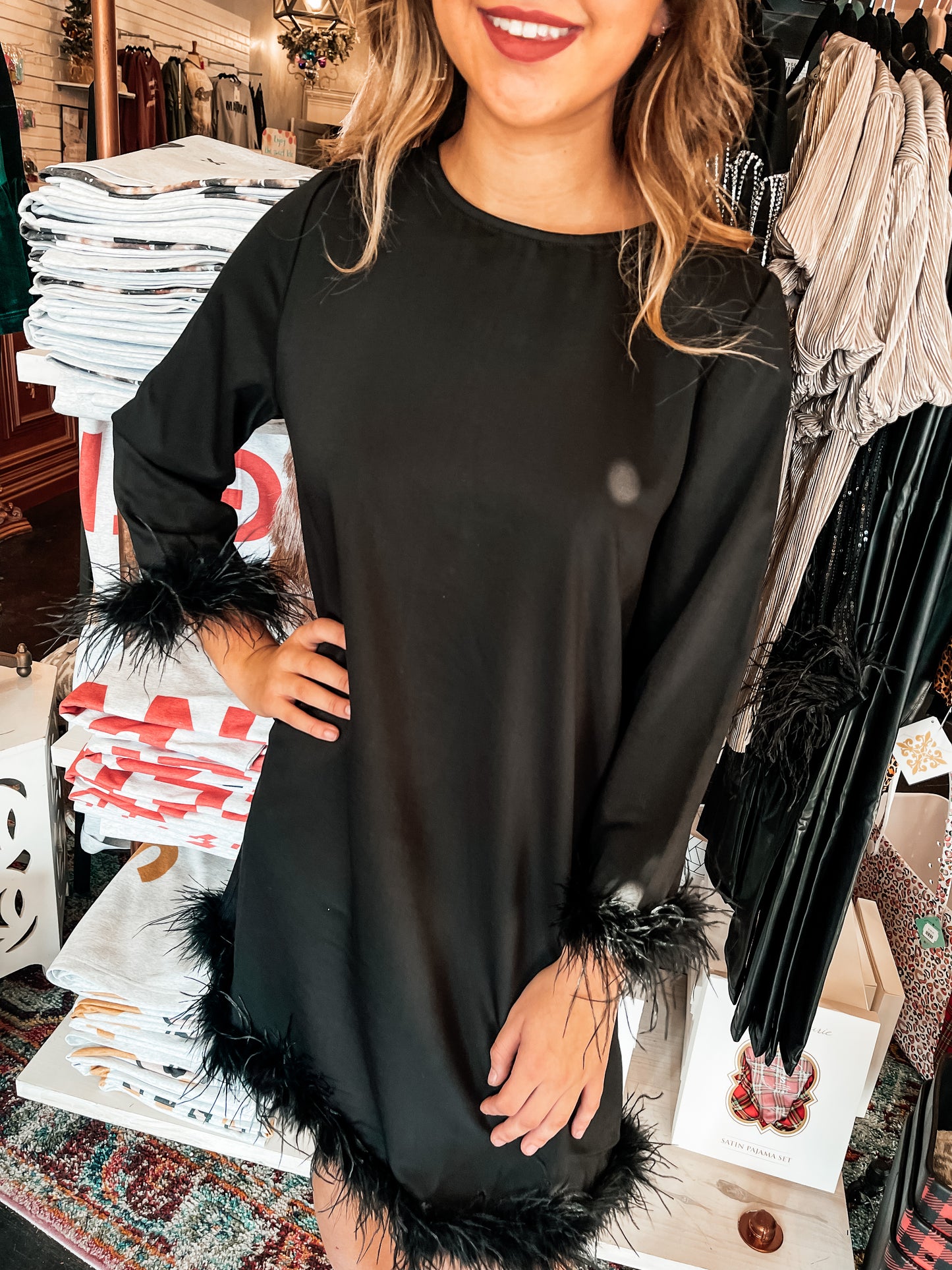Load image into Gallery viewer, East Side Chic Black Feather Detail Dress
