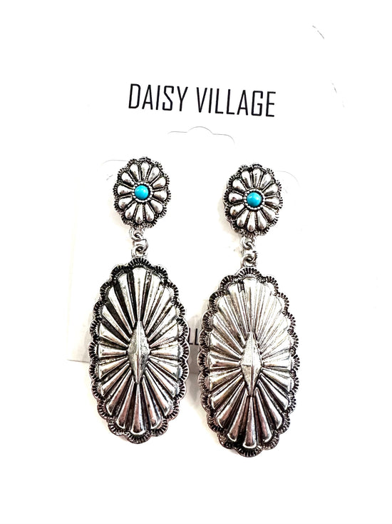 Turquoise Double Concho Drop Earring