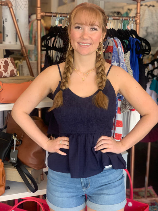 Sucker for Summer Smocked Navy Top